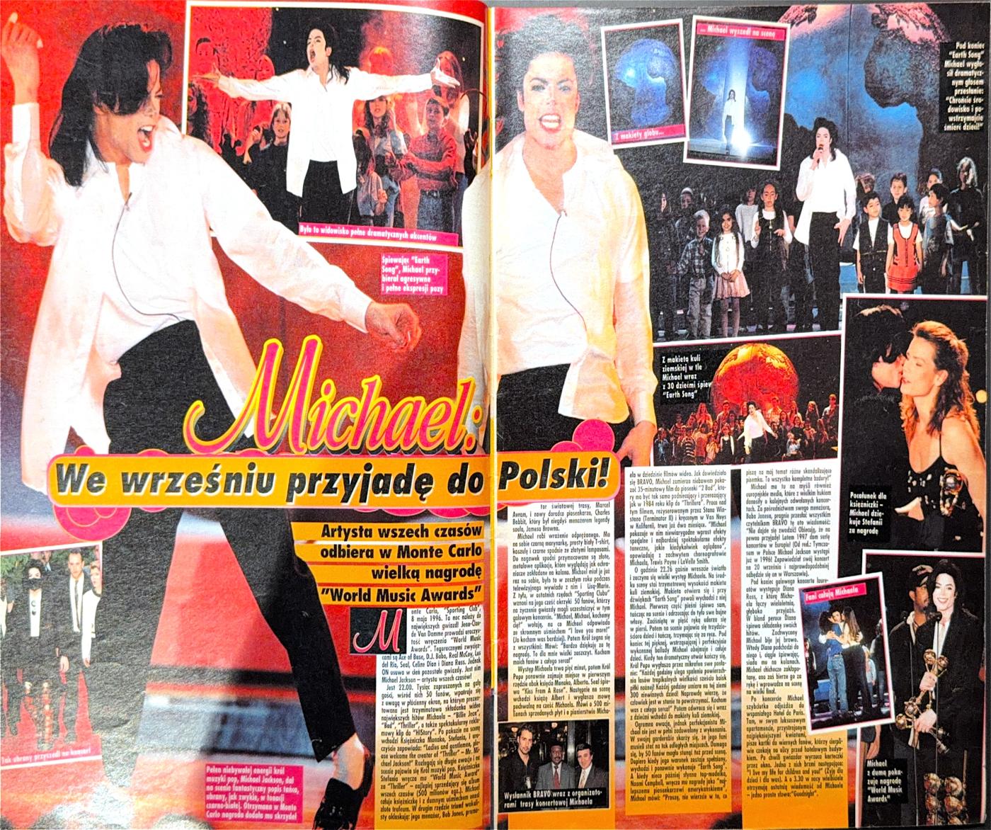 Rozkładówka Bravo: Michael Jackson w Monte Carlo, tytuł „Michael: We wrześniu przyjadę do Polski!”